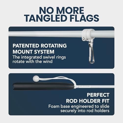 South Wind Designs Boat Rod Holder Flag Pole with Rotating Mounts - Premium Flagpole Kit with Swivel Mounts for Rocket Launcher & Fishing Boats, Fiberglass Rod, EVA Foam Base, 4th of July Decor - style: With Usa Flag