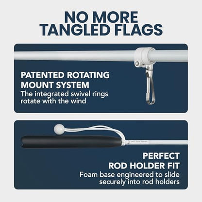 South Wind Designs Boat Rod Holder Flag Pole with Rotating Mounts - Premium Flagpole Kit with Swivel Mounts for Rocket Launcher & Fishing Boats, Fiberglass Rod, EVA Foam Base, 4th of July Decor - style: With Usa Flag