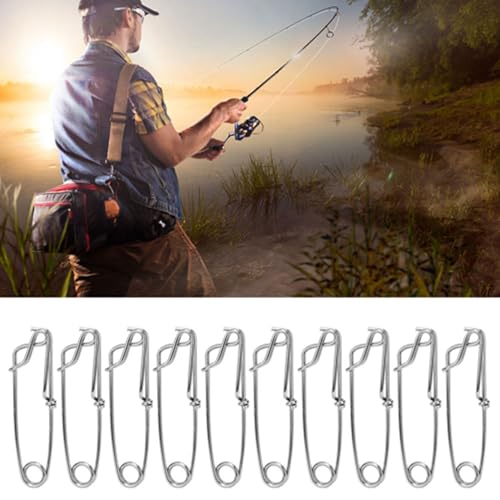 10 PCS Longline Fishing Line Clips Stainless Steel Trotline Clips | Fishing Snap Branch, Reinforced Hook Body, Spring Clasp, One-Touch Push Button, Floats, Sharking, Tuna, Crabbing, Shrimping