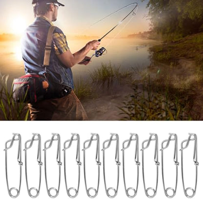 10 PCS Longline Fishing Line Clips Stainless Steel Trotline Clips | Fishing Snap Branch, Reinforced Hook Body, Spring Clasp, One-Touch Push Button, Floats, Sharking, Tuna, Crabbing, Shrimping