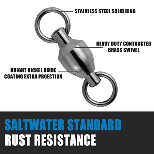 Dr.Fish 20 Pack Ball Bearing Fishing Swivels, Swivels Fishing Tackle Saltwater, Freshwater Stainless Heavy Duty Lure Leader Line Connector 2 - size: #2-65LB(0.71")