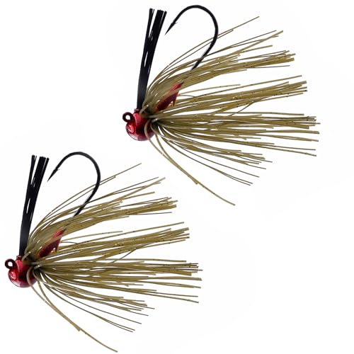 Dr.Fish 2 Pack Weedless Bass Fishing Jigs 1/8oz-1oz Football Jigs Bass Hook Lures Freshwater Ball Head Pitching Flipping Fitness Punching - color: Green Pumpkin Red Flake, size: 3/8oz