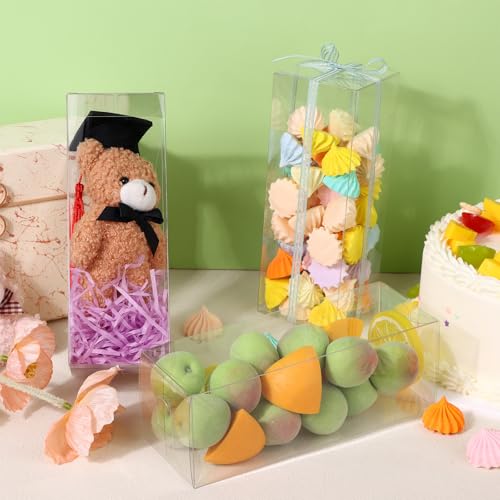 100 PCS Clear PET Plastic Storage Boxes Transparent Present Box Empty Containers Rectangle Cube Candy Chocolate Cookies Treat Case for Christmas,Wedding,Party,Baby Shower (100, 2.5x2.5x7 Inch) - size: 2.5x2.5x7 Inch