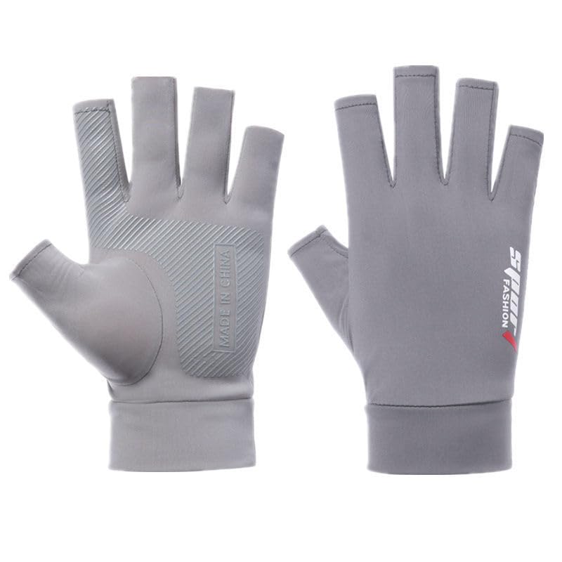 Mealah Lightweight-Fingerless-Gloves for Men - UPF 50+ UV Sun-Protection- Gloves for Fishing Driving Hiking Outdoor - color: Grey