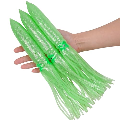 Luminous Octopus Squid Skirts Fishing Lures, 3/8PCS Trolling Squid Skirts Fishing Saltwater Octopus Lures Glow Soft Squid Bait Lures Saltwater Freshwater Fishing Tackle 11.8" - size: 8PCS