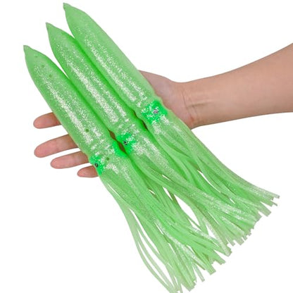 Luminous Octopus Squid Skirts Fishing Lures, 3/8PCS Trolling Squid Skirts Fishing Saltwater Octopus Lures Glow Soft Squid Bait Lures Saltwater Freshwater Fishing Tackle 11.8" - size: 8PCS