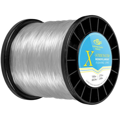 SF Monofilament Fishing Line Premium Spool X-Strong Mono Nylon Material Leader Line for Saltwater Freshwater 8/10/12/15/20/25/30/40/50/60/80/100LB - color: Clear, size: 150LB/0.054in/295Yds