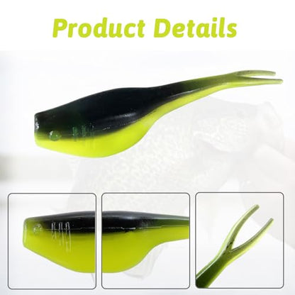 Split-Tail Crappie Lures - 24pcs Soft Plastic Lures for Bluegill, Panfish, Trout, Bass - color: Blue-green