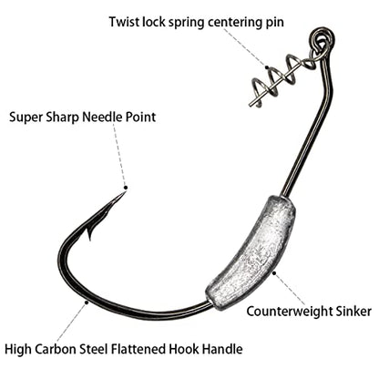 25 Pack Weighted Swimbait Hooks, Jig Heads with Twist Lock, Soft Plastic Worm Fishing Hooks 1/0 2/0 3/0 4/0 5/0 - color: C(Size 3/0, 1/9 oz, 25-pack)