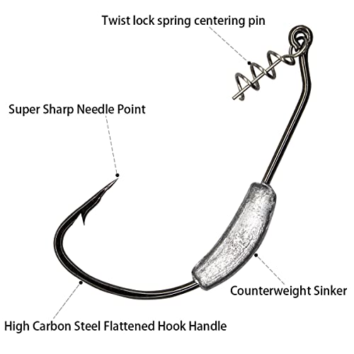 25 Pack Weighted Swimbait Hooks, Jig Heads with Twist Lock, Soft Plastic Worm Fishing Hooks 1/0 2/0 3/0 4/0 5/0 - color: E(Size 5/0, 1/4 oz, 25-pack)