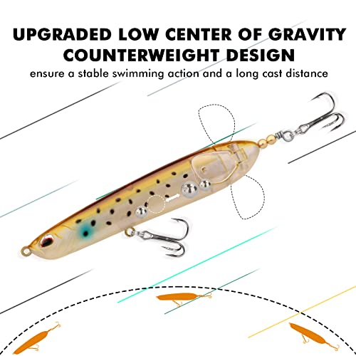 TRUSCEND Popobait Easy Catch Fishing Lures with BKK Hooks, Instant Startup, Longer Cast, Balanced Spray/Sound/Swim, Plopper Topwater Lures for Bass, Trout, Pike, Walleye, Freshwater Saltwater Fishing - color: C2-4",0.56oz