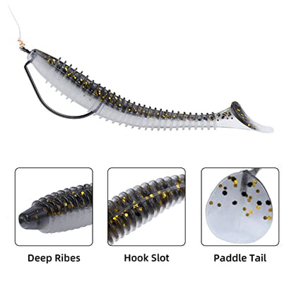 Paddle Tail Swimbaits 100/80/50PCS, 5/4/3/2 inch Soft Fishing Lures Bulk Pack – Durable Lifelike Action Lures for Bass, Trout, Crappie – Freshwater & Saltwater Fishing Gifts - color: Black-Gold, size: 3in, 100pcs