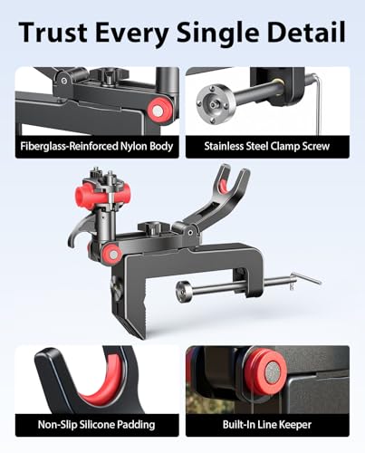 Clamp On Fishing Rod Holder for Boat Canoe Pontoon Kayak Dock | 360° Adjustable, Heavy Duty, Round & Square Rail Mount, Saltwater Safe - color: Rod Holder- 4 Pack