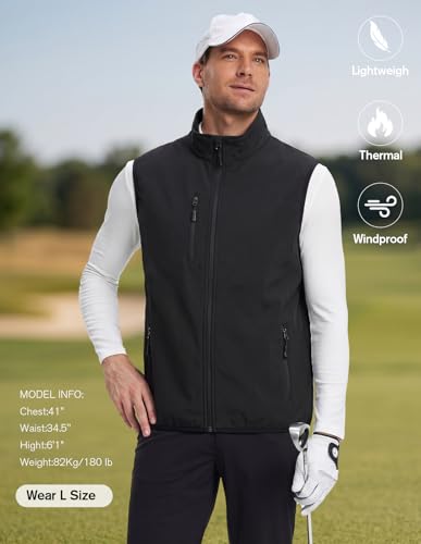 fit space Men's Lightweight Vest Softshell Sleeveless Windproof Jacket with Zipper Pcoket Cycling Travel Hiking Running Golf - color: Black, size: X-Large