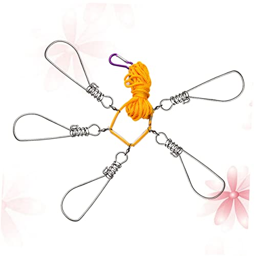 INOOMP 5 Kayak Fishing Accessories Fishing Stringer Live Fish Buckle Lock 5 Snaps Live Fish Buckle Fish Stringer Kit Nylon Ropes 5 Snaps Fishing Lock Fishing Supplies Stainless Steel