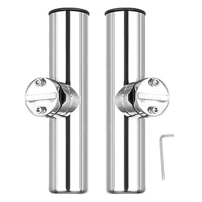 NovelBee 2pcs Stainless Steel Clamp on Fishing Rod Holders with Black Rubber Insert for Rails 7/8" to 1"