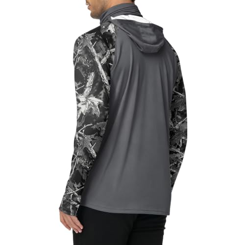 Men's UPF 50+ UV Protection Fishing Shirt with Face Mask Long Sleeve Quick Dry Breathable Sun Hoodie for Beach - color: A Gray, size: XX-Large