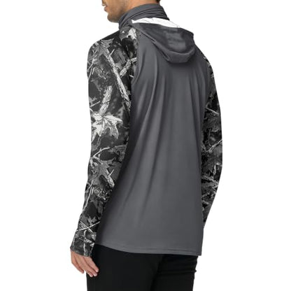 Men's UPF 50+ UV Protection Fishing Shirt with Face Mask Long Sleeve Quick Dry Breathable Sun Hoodie for Beach - color: A Gray, size: Large