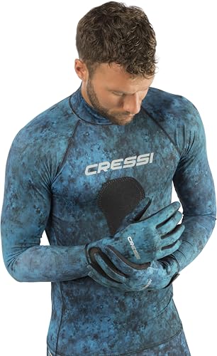 Cressi Camouflage Patterned Spearfishing Gloves Made of Elastic Neoprene- get The Hunter Equipment - color: Camo Blue, size: Large