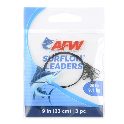 AFW Surflon Fishing Leaders – Black Nylon Coated Stainless Steel Wire, Swivel & Snap, 3 Pack, Variety Pack – Strong Leader Line for Catfishing & Toothy Game Fish - size: 20 lb, style: 9 Inch