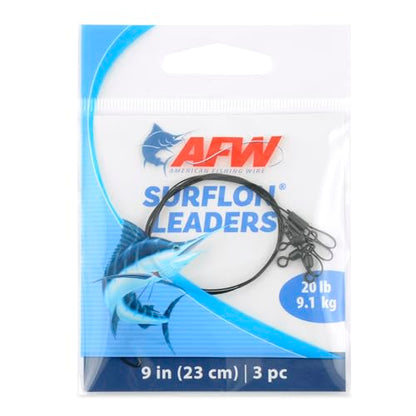AFW Surflon Fishing Leaders – Black Nylon Coated Stainless Steel Wire, Swivel & Snap, 3 Pack, Variety Pack – Strong Leader Line for Catfishing & Toothy Game Fish - size: 20 lb, style: 9 Inch