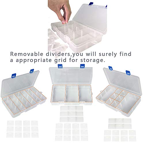 Qualsen 2 Pack 18 Grid Clear Plastic Bead Organizer Box with Adjustable Dividers, Tackle Box Organizer for Beads Jewelry Art Craft Earrings Nail Fishing Tackle and Small Items - size: 18 Gird-2pcs
