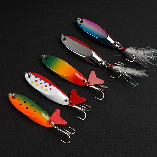 Fishing Spoons Lures Set,5pcs Hard Metal Casting Jigging Spoon Baits with Sharp Treble Hooks Jig Spoons Lure for Saltwater Freshwater Bass Trout Salmon Crappie Walleye Pike - size: 1.5oz(42g)_5pcs