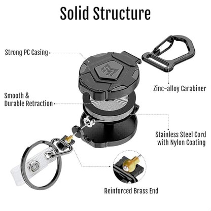 MNGARISTA Retractable Keychain, Heavy Duty Carabiner Badge Holder, Tactical ID Badge Reel with 31.5” Steel Retractable Cord, 8.0 oz - style: 1-Pack