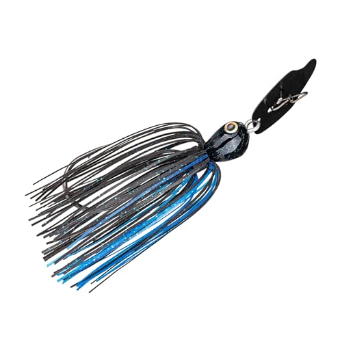 Strike King Thunder Cricket Fishing Lure, Vibrating Swim Jig, Silver Blade, 4/0 Jungle-Style Flipping Hook - color: Black / Blue, size: 1/2 oz