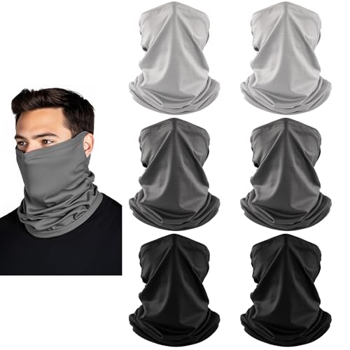 HONGTEYA 6 Pack Summer Neck Gaiter, UV Protection Cooling Face Mask Breathable Bandana Head Scarf Face Cover for Men Women - color: Black/Darkgrey/Lightgrey
