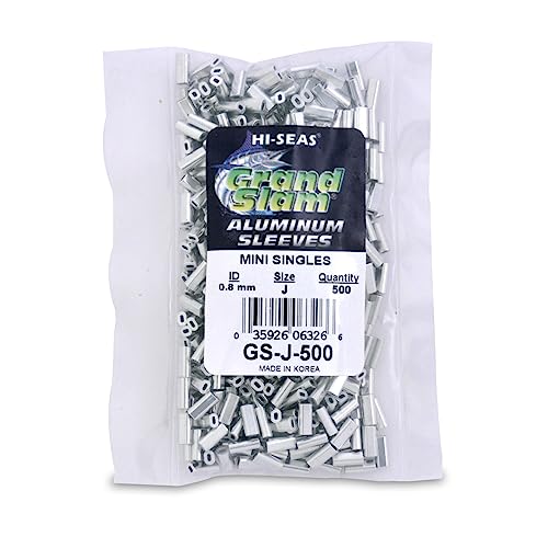 HI-SEAS Grand Slam Aluminum Fishing Line Crimp Sleeves - Bulk 500 Pieces, Durable and Strong Crimps for Monofilament 40lb Test up to 600lb Test for Saltwater Fishing Leaders - style: 500 Pc/0.8 Mm