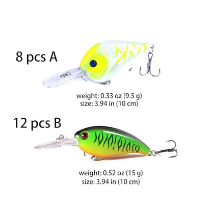 Fishing Lures Kit Mix Includes Minnow Popper Crankbait and Fish Hook for Fishing Saltwater Freshwater Trout Bass Salmon - color: 20CPCS