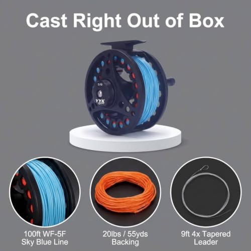 YYKBlueSky 5/6wt Fly Fishing Reel, Aluminum/Plastic Frame Optional, Smooth Drag System, Pre-Loaded Line Set (Including WF5F Floating+20LBS Backing+4X/5X/6X Taper Leader+4X/5X/6X Tippet) - style: Yykbluesky Fly Fishing Reel, 5/6 Wt Die-cast Aluminum Frame,