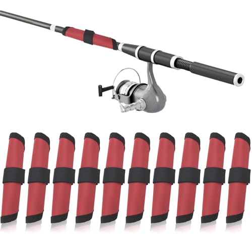 Huakaile 10 Packs Red Fishing Lure Covers Protector, 6.3'' Rod Lure Wrap Sleeves, Fishing Pole Hook Covers Shield Reel Gloves Hook & Loop Fastener for Bait (Red) - color: Red