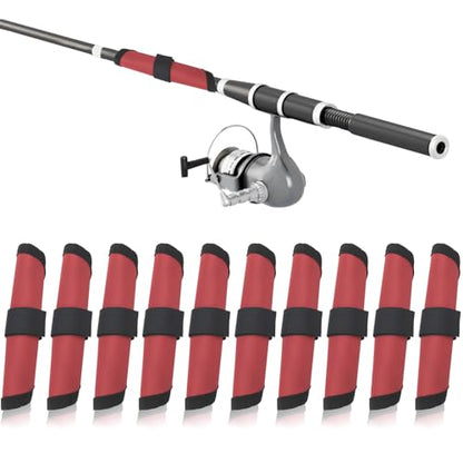 Huakaile 10 Packs Red Fishing Lure Covers Protector, 6.3'' Rod Lure Wrap Sleeves, Fishing Pole Hook Covers Shield Reel Gloves Hook & Loop Fastener for Bait (Red) - color: Red