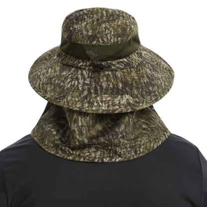 BASSDASH UPF 50+ Breathable Sun Hat with Removable Face Cover and Neck Flap Wide Brim Bucket Hat for Fishing Hiking Men Women - color: Moss Wood
