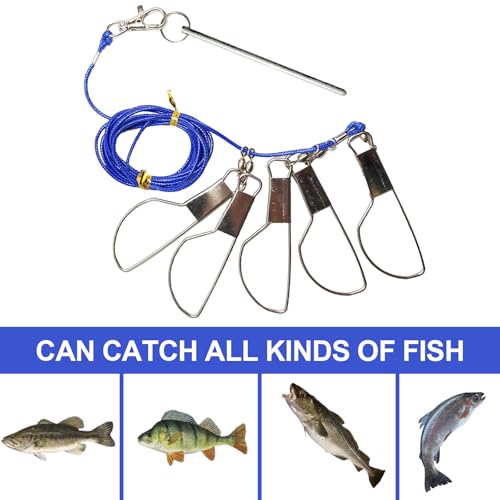 Fish Stringer，Fishing Stringer Set, 16ft Fish Holder Rope with 8 Rotating Snap Locks and Ground Anchor, Heavy Duty Fish Lock for Trout, Perch, Bass, Saltwater or Freshwater Use