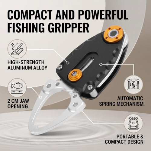Fish Lip Gripper with Locking Jaw, Aluminum Alloy Fish Gripper Tool for Bass Walleye Trout Safe Catch and Release Fishing Gear for Anglers
