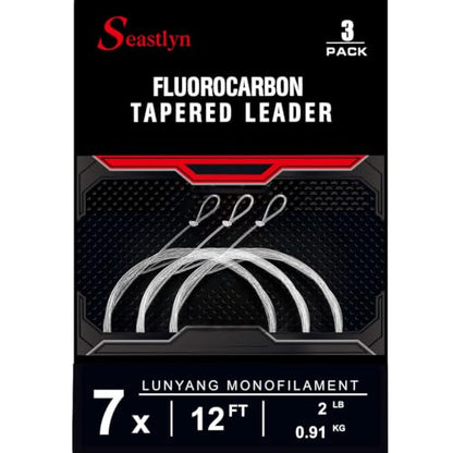 3-Pack Fluorocarbon Fishing Line Pre-Tied Loop Fly Fishing Tapered Leader 7.5FT 9FT 12FT 0X 1X 2X 3X 4X 5X 6X 7X 8-26LB - size: 12FT-7X