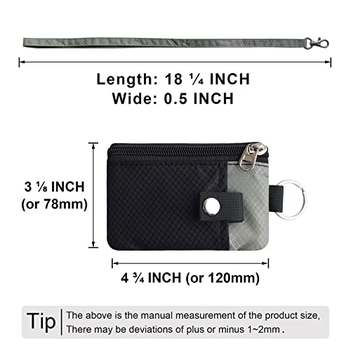 CHENSPRX Minimalist RFID Blocking Small Wallet with ID Window,WaterResistant Zip Id Case Wallet with Lanyard Keychain for Cards,Cash,Travel,Women,Men - color: Black+Gray