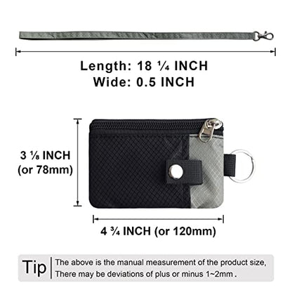 CHENSPRX Minimalist RFID Blocking Small Wallet with ID Window,WaterResistant Zip Id Case Wallet with Lanyard Keychain for Cards,Cash,Travel,Women,Men - color: Black+Gray