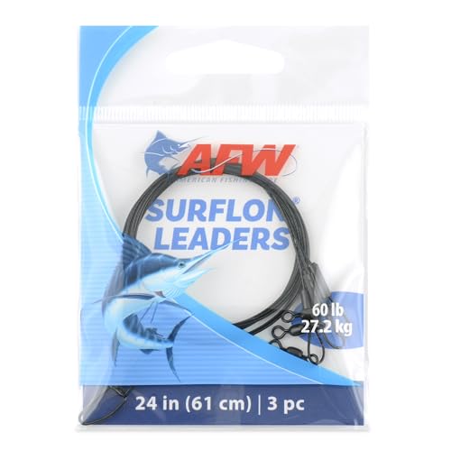 AFW Surflon Fishing Leaders – Black Nylon Coated Stainless Steel Wire, Swivel & Snap, 3 Pack, Variety Pack – Strong Leader Line for Catfishing & Toothy Game Fish - size: 60 lb, style: 24 Inch