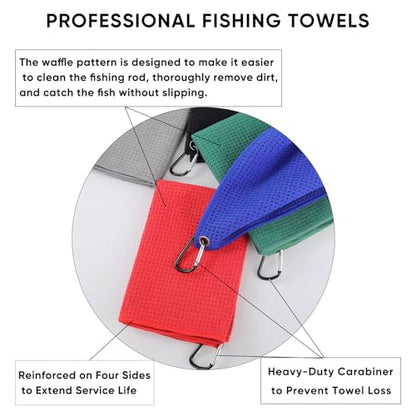 Microfiber Fishing Towel with Clip – 3 Pack 16"x16" Super Absorbent & Quick-Dry Towel for Fishing, Swimming, Camping, Car Detailing – Ultra-Soft, Lint-Free, Lightweight(Blue-Grey-Black) - color: Blue-grey-black