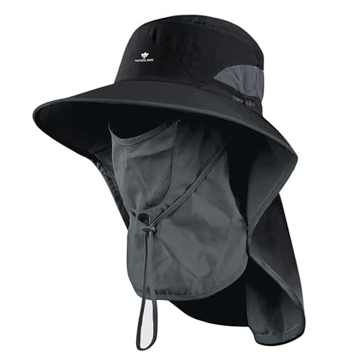 Fishing Hat, Men's Sun Hat, Anti-UV Sun Protection Wide Brim Fisherman Hat with Neck & Face Flap Cover, XL - color: Black, size: X-Large-XX-Large