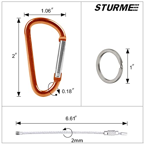 STURME 2" Aluminum D Ring Carabiners Clip D Shape Spring Loaded Gate Small Keychain Carabiner Clip Set Outdoor Camping Mini Lock Snap Hooks Spring Link Key Chain Durable Improved 24 PCS - color: Orange