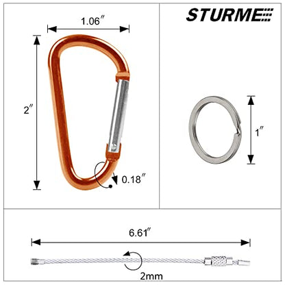 STURME 2" Aluminum D Ring Carabiners Clip D Shape Spring Loaded Gate Small Keychain Carabiner Clip Set Outdoor Camping Mini Lock Snap Hooks Spring Link Key Chain Durable Improved 24 PCS - color: Orange