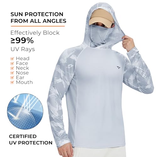 Rodeel UPF 50+ Men’s Long Sleeve Performance Fishing Hiking Shirt with Mask UV Neck Gaiter Hoodie - color: A2.3pack:black,gray,blue, size: 3X-Large