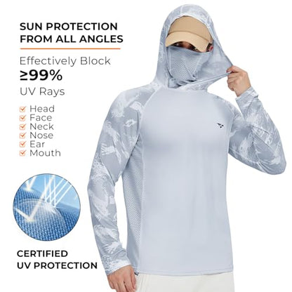 Rodeel UPF 50+ Men’s Long Sleeve Performance Fishing Hiking Shirt with Mask UV Neck Gaiter Hoodie - color: A2.3pack:black,gray,blue, size: XX-Large
