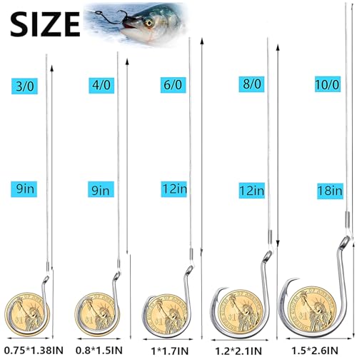 YOTO Circle Hook Rigs, 25PCS Saltwater Steel Octopus Hooks with Leader Wire – Ready-to-Fish Setup for Catfish and Bass - color: 3/0-25pcs
