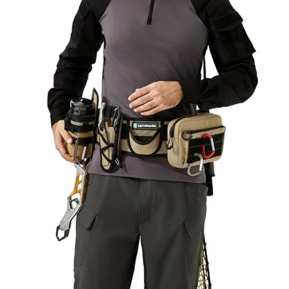 Wading Fishing Belt with Rod Holder and Tackle Pouch, Tan | Hands Free for Lure, Lumbar Support, Waists 32 to 61 Inches, Modular Detachable, Pliers Holster, Water Bottle Holder - color: Tan